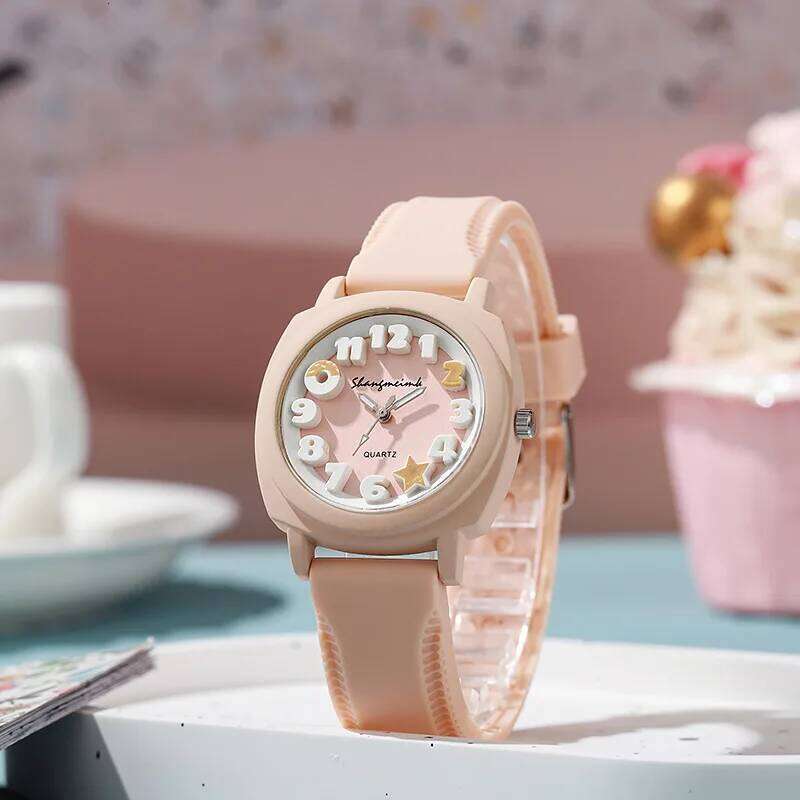 Fashion 3D Arabic Dial Women's Quartz Candy Color Silicone Band Square es H260228