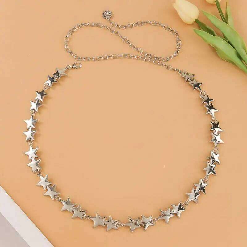 Cross Border Jewelry Fashion Retro Metal Five Pointed Star Waist Chain For Women Personalized Versatile Minimalist Dress Belt H260228