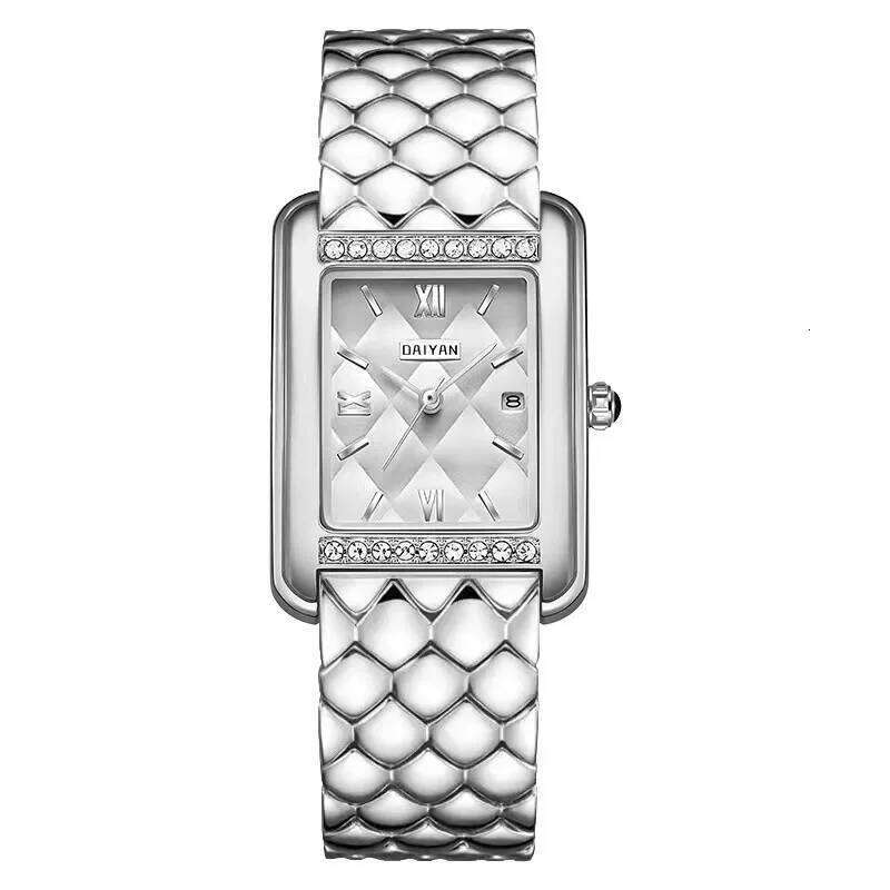 2025 Women Business Diamond Waterproof studded Large Dial Square Steel Strip Calendar Ladies Fashion Quartz Wristes H260228