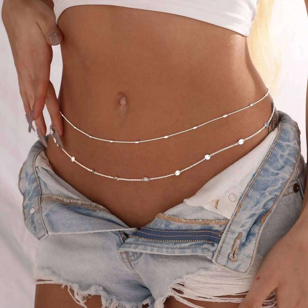 Women Waterproof 18K Plated Waist Beads Chain Gold Belly Belt Body Chains Adjustable Sexy Bikini Beach Jewelry H260228