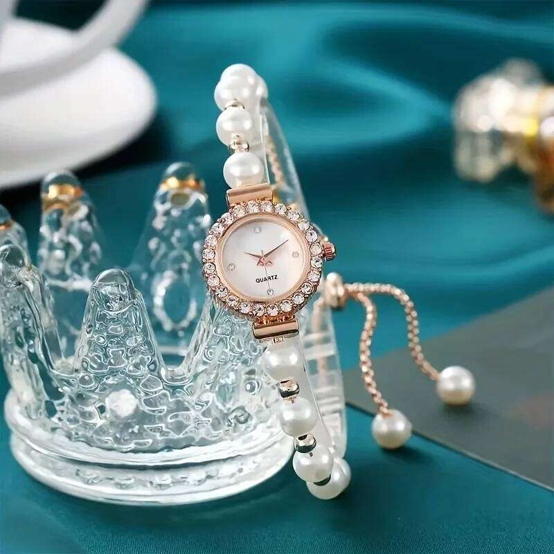 1/2PCS Elegant Rhinestone Women es Fashion Pearl Band Ladies Quartz WristReloj MujerWithout Box H260228