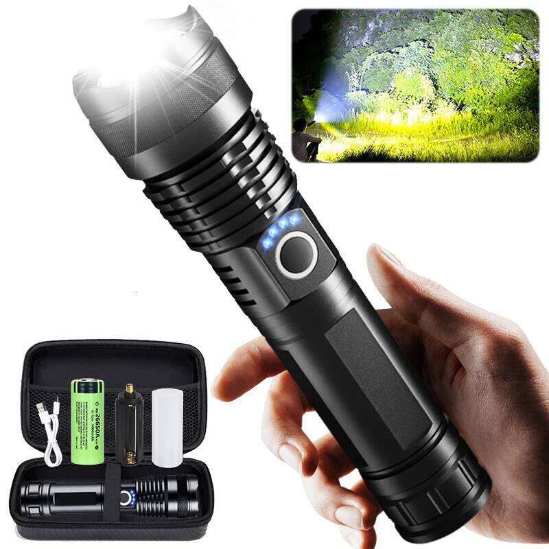 Powerful Rechargeable Led Ultra Bright Tactical Torch Light Emergency Telescopic Zoom Flashlight with 5 Modes Lantern Z260301