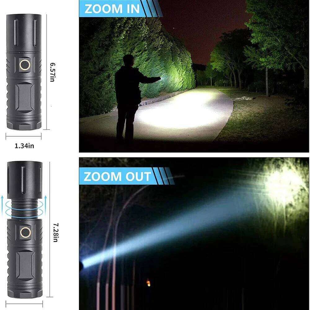 BORUiT 500M Long Throw 3000LM LED Zoom Flashlight Type-C Rechargeable Power Bank Torch IPX5 Waterproof Camping Hunting Lantern Z260301