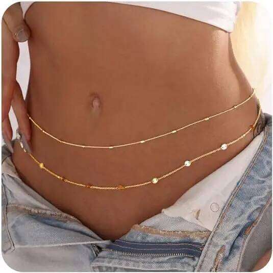 Women Waterproof 18K Plated Waist Beads Chain Gold Belly Belt Body Chains Adjustable Sexy Bikini Beach Jewelry H260228