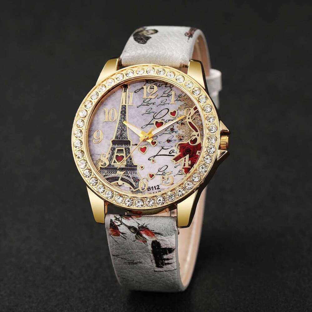 Fashion Rhinestone Women's Arabic Dial Leather Band Quartz esWithout Box H260228