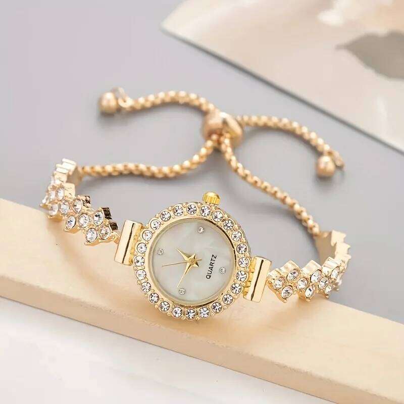 1 piece of elegant women's quartz , paired with luxurious rhinestone embellishment - gold simulated H260228