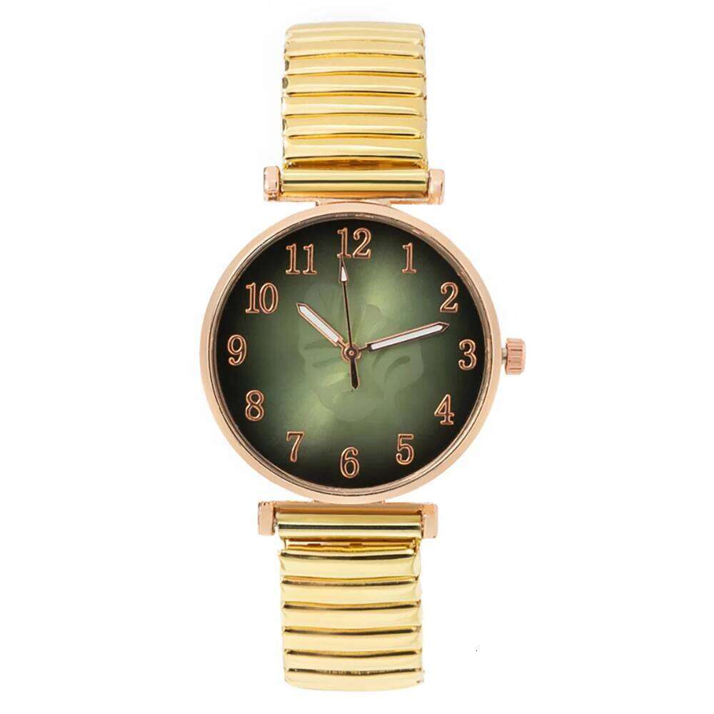 Minimalist Digital Leaf Pattern Women's Quartz Fashion Gold Stretch Classless Strap Ladies Dress Clock Wristes H260228