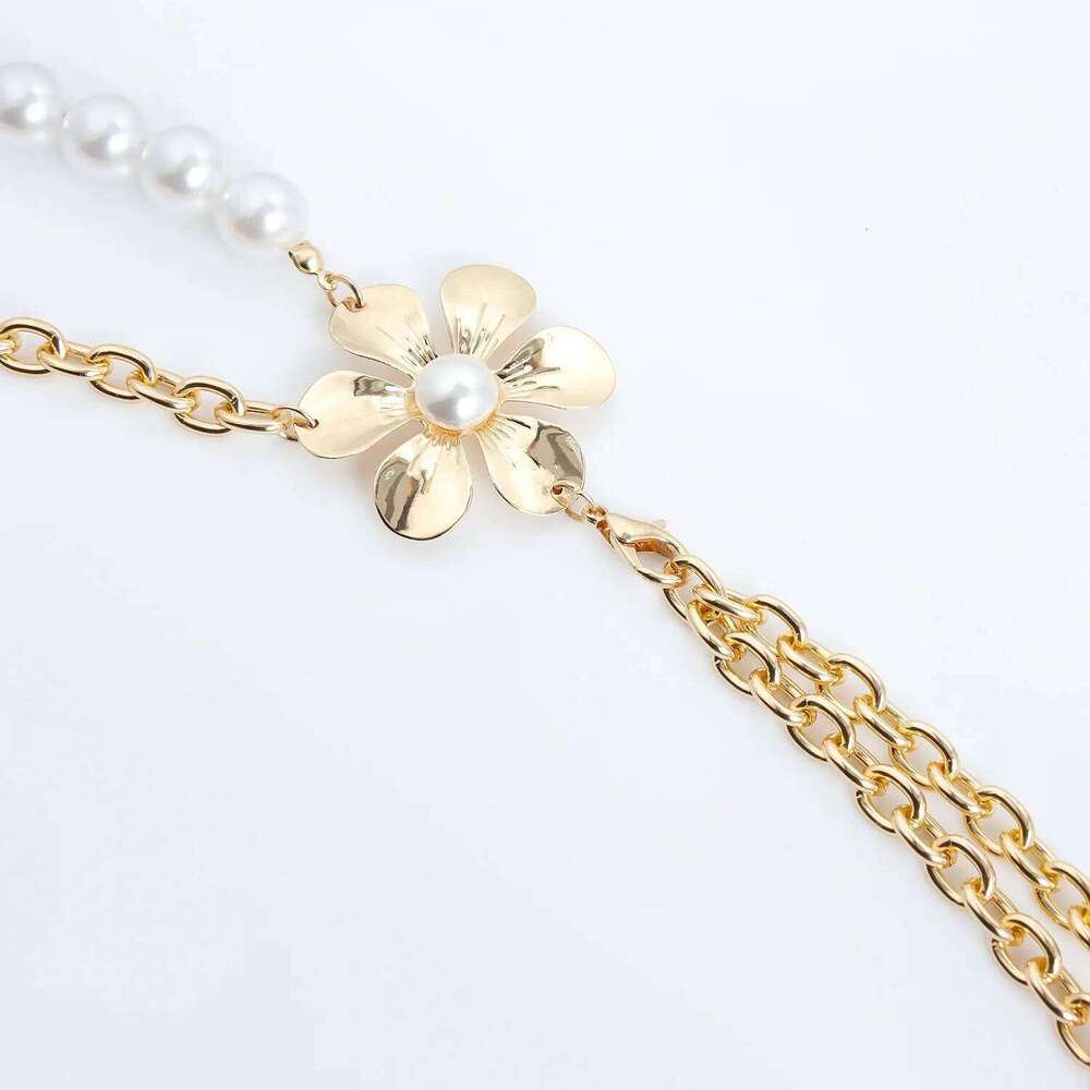 European American Fashion Double Layer Imitation Pearl Metal Camellia Waist For Women Personalized Minimalist Body Chain H260228