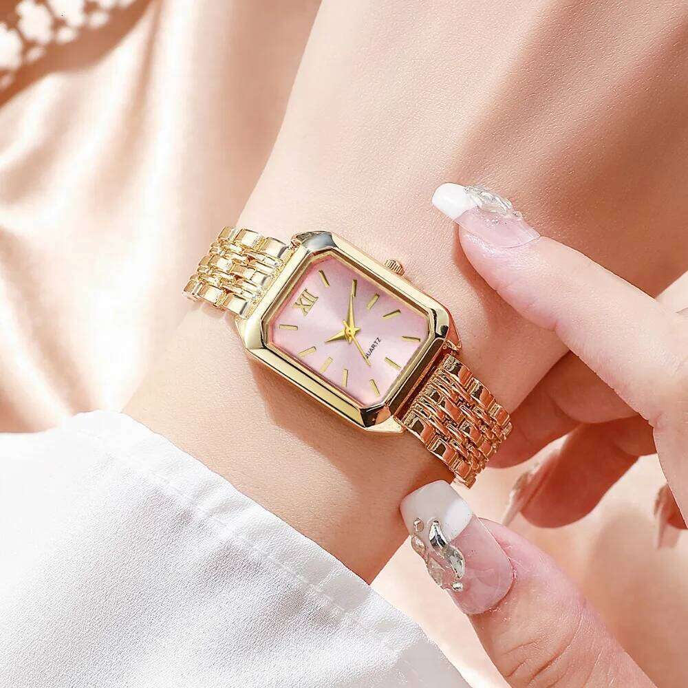 5PCS Elegant Rectangle Women es Heart Jewelry Set Fashion Roma Dial Ladies Analog Quartz Wrist Reloj MujerWithout Box H260228