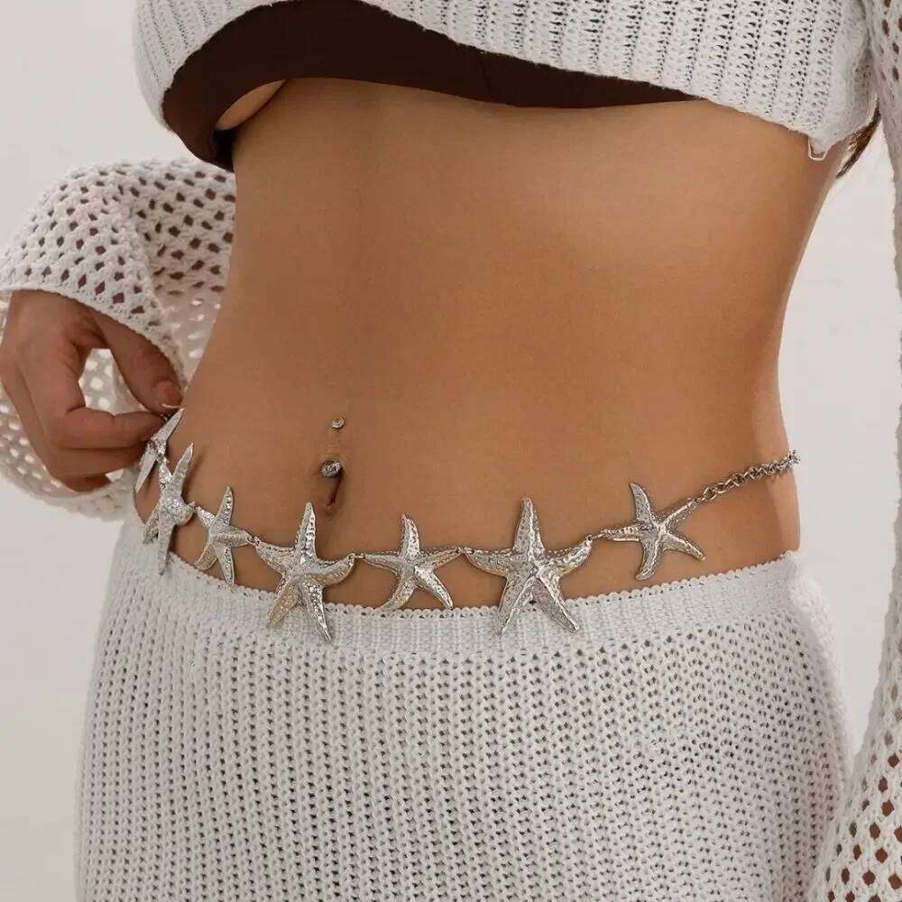 Vintage Bohemian Waist Metal Punk Starfish Chain Belly Chains Beach Bikini Body Jewelry Accessories Women Belt H260228