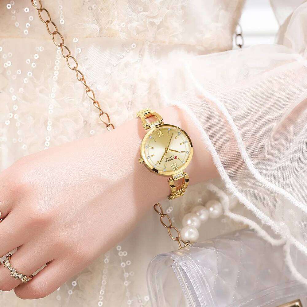 CURREN Luxury Hight Quality Quartz Fashion Charming Rhinestones Stainless Steel Band Women's Wristes H260228