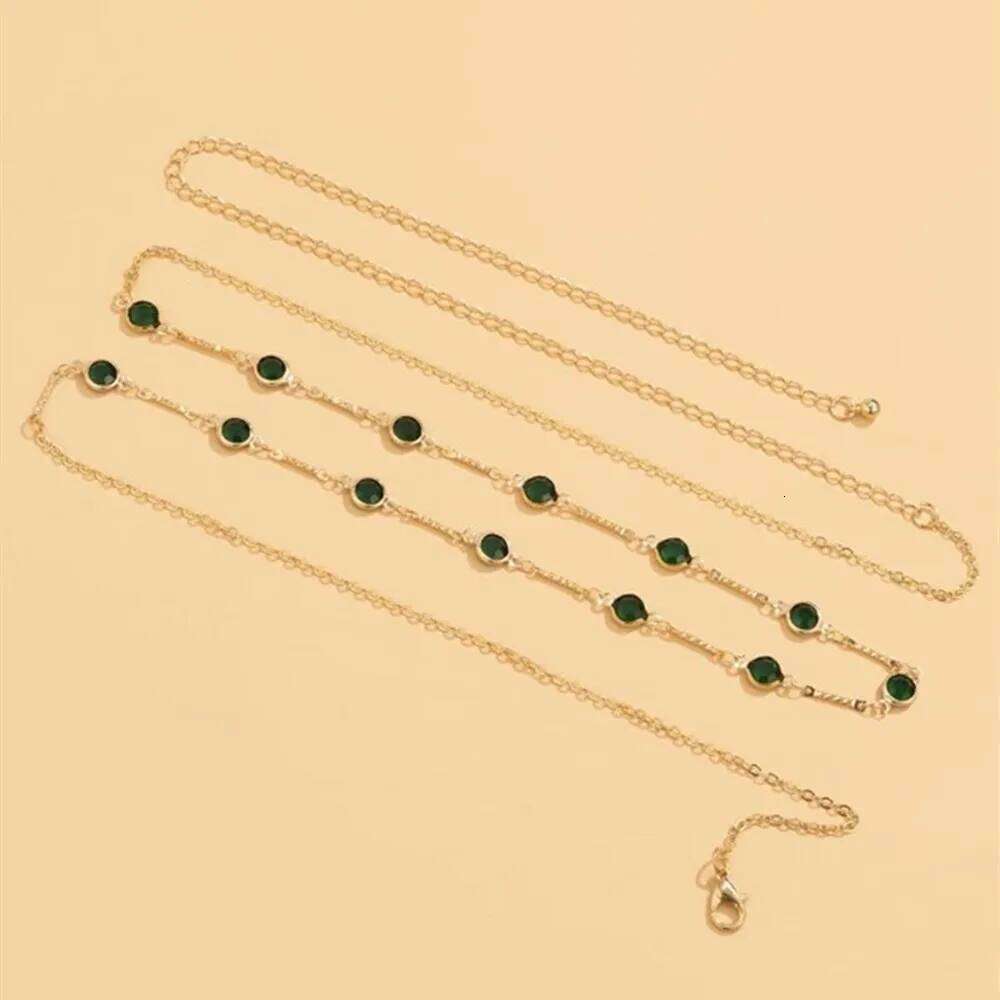 Fashion Sexy Vintage Aesthetic Belly Green Crystal Thin Link Body For Women Waist Chain Belt Y2K Streetwear Jewelry H260228
