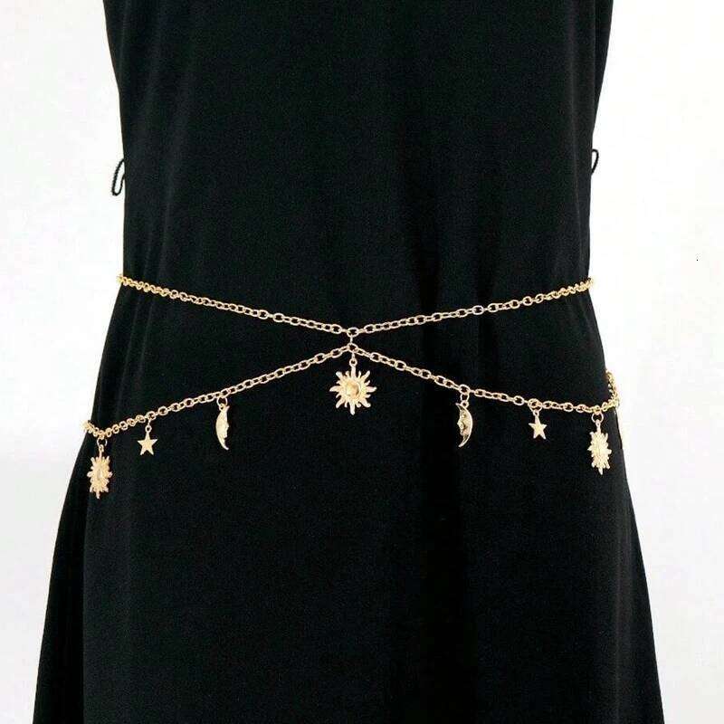 New Fashion Sexy Jewelry Versatile Star Moon Sun Pendant Tassel Belly Waist Chain For Women Dress Accessories H260228