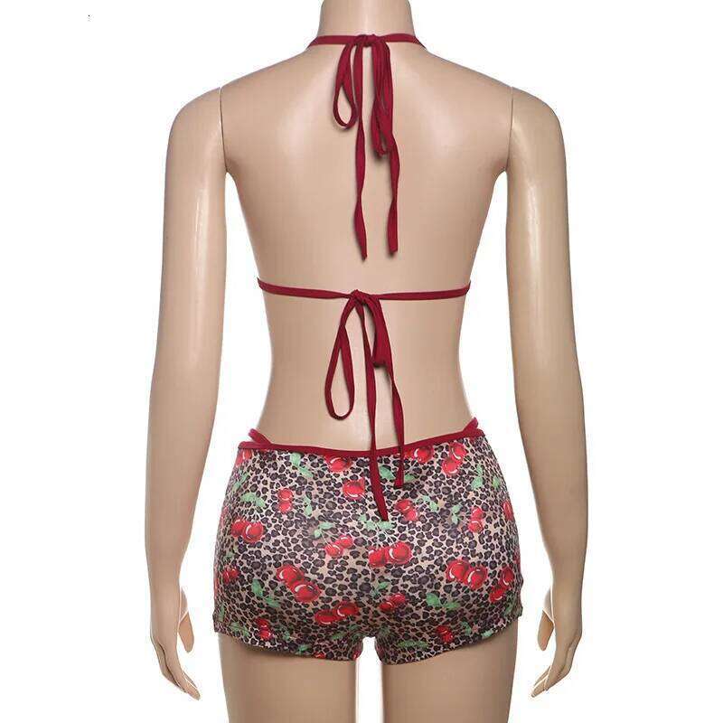2026 Summer European American Style Women's Printed Sexy Spicy Girl Tie Up Crop Bikini Set Fashion Beach Swimwear Z260301
