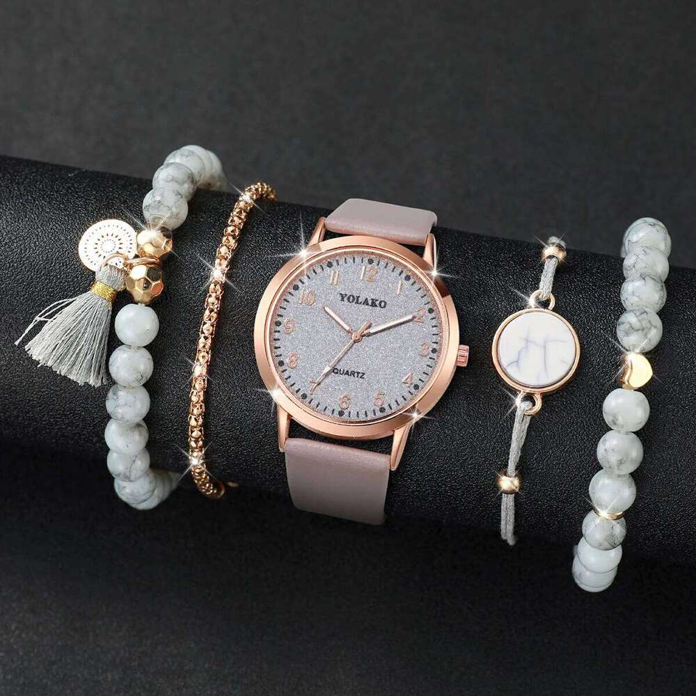 5PCS/Set Fashion Arabic Dial Women Quartz Casual Leather Band Wrist es s SetWithout Box H260228