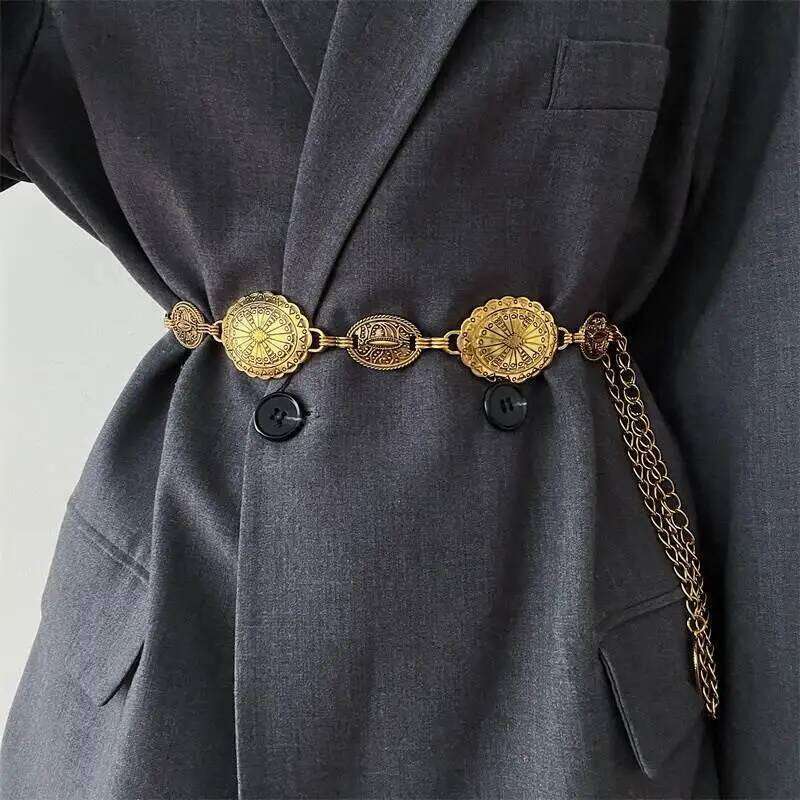 1Pcs Ethnic Style Elliptic Waist Accessories for Women's Retro Bohemian High-End Silver color Chain with Skirt Belt H260228