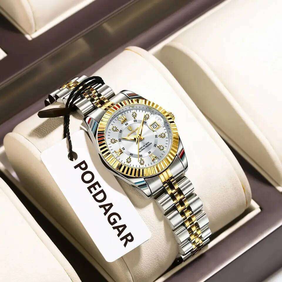 POEDAGAR Original Elegant Women's es Waterproof Luminous Date Women Stainless Steel Quartz Fashion Ladies Wrist H260228