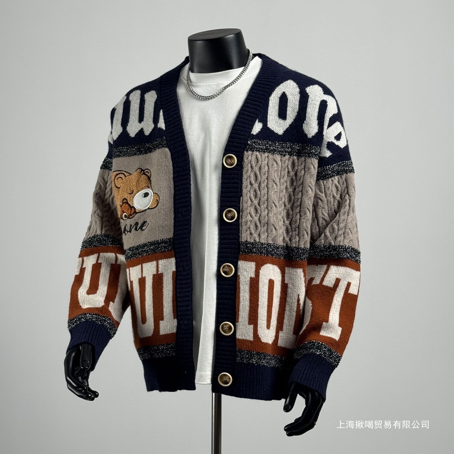 Luxury Brand Designer Clothes New Autumn Winter Color-Blocked Jacquard Knit Sweater, Casual V-Neck Cardigan, Versatile Jacket, Loose And Fashionable T