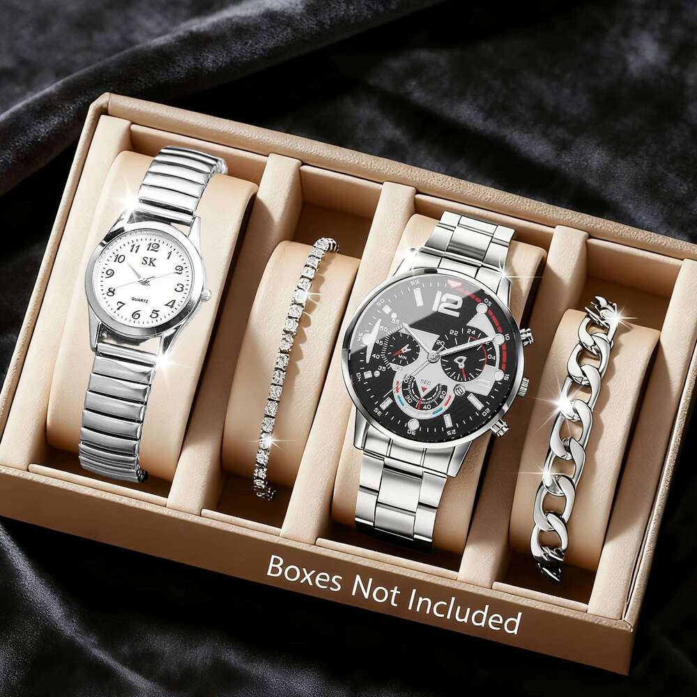 4pcs Fashion Couple's s Set Men Calendar Business es Ladies Elastic Band WristWithout Box H260228