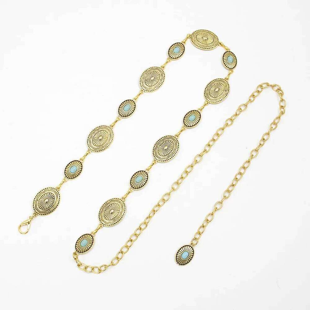 European American Cross Border Retro Linear Turquoise Waist Chain Sexy Slimming Versatile Belt Accessory For Dresses H260228