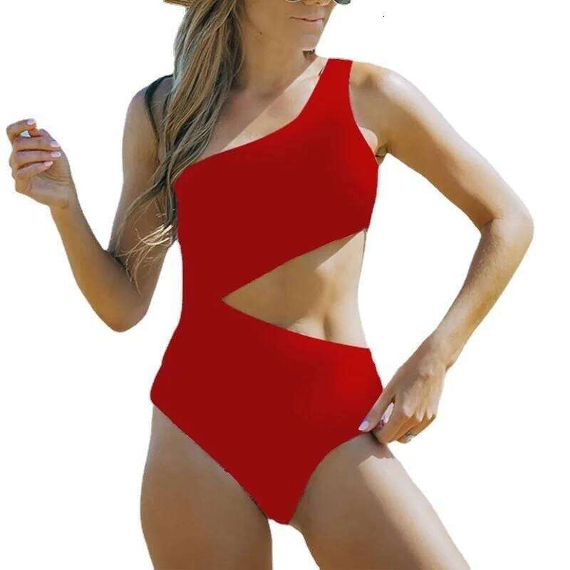 2023 Summer New Women's Swimsuit One Piece Bikini Cross Solid Shoulder Conservative One-piece Bikinis Y2k Z260301