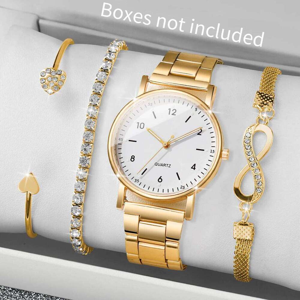 4PCS/Set Fashion Arabic Dial Women Quartz Alloy Band Ladies Wrist Rhinestone s Set Reloj MujerWithout Box H260228