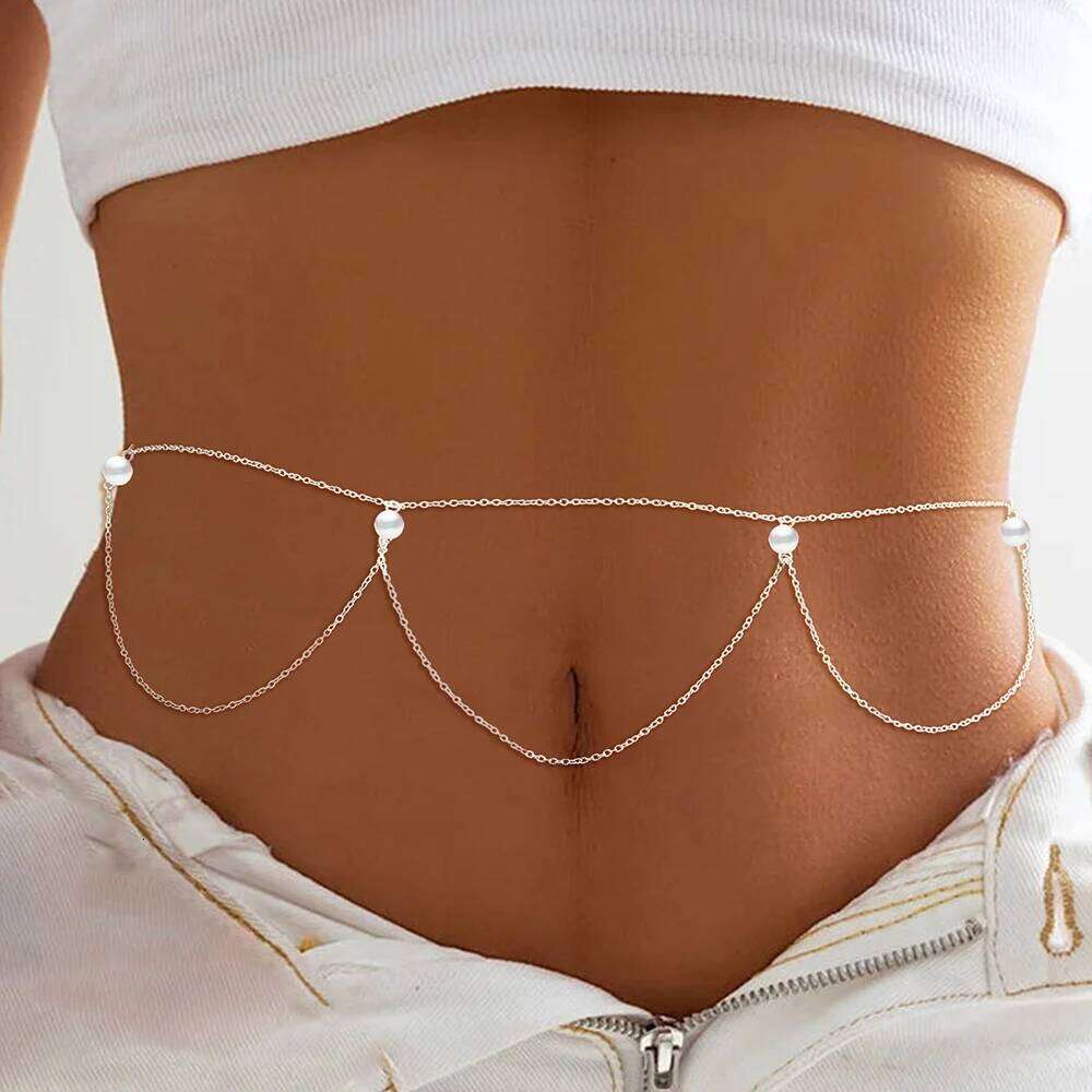Stainless Steel Simple and Delicate Hanging White Imitation Pearl Design Fashion Body Chain For Women Jewelry Gifts H260228