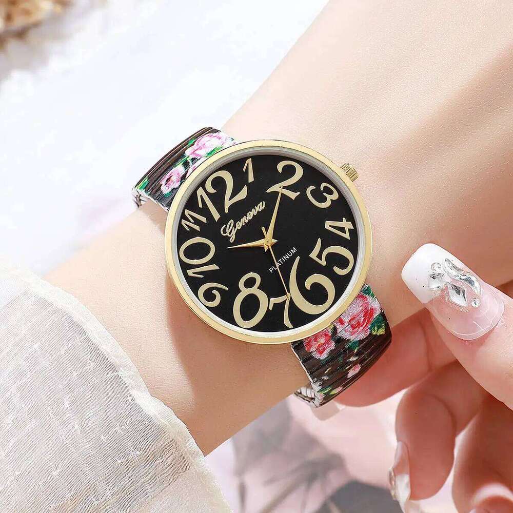 Fashion Flowers Printed Women Elastic Strap Female Arabic Quartz es Reloj Mujer Girls Clock GiftWithout Box H260228
