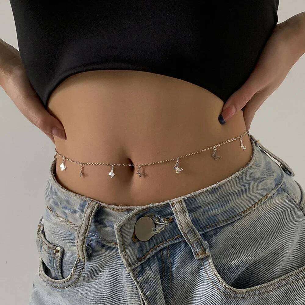 Butterfly Thin Waist Women's Simple Beach Bikini Ball Female Body Chain Jewelry Rhinestone Pearl Beaded H260228