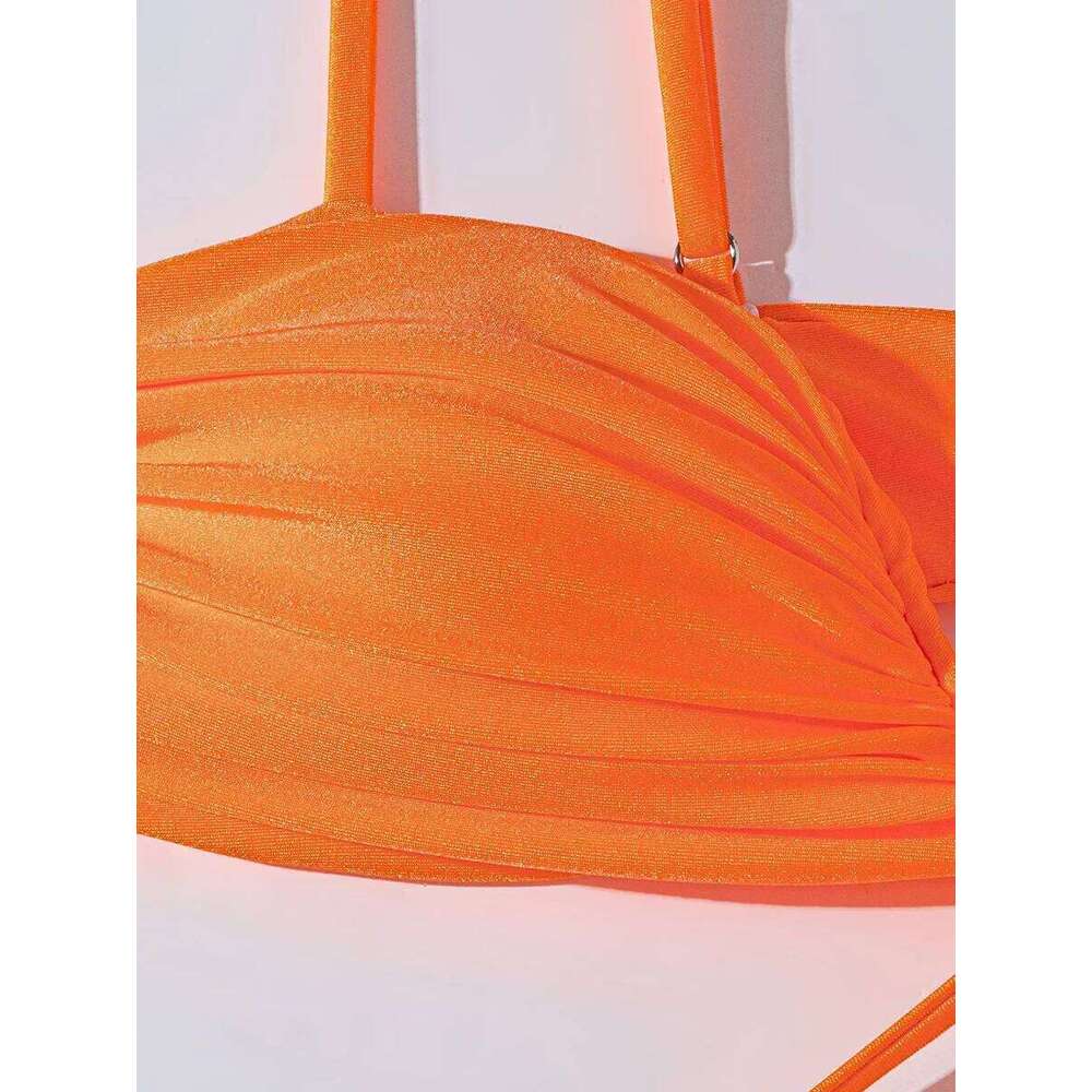 V Neck Wrinkled Stain Bikinis Female Swimsuit High Waist Women Swimwear Two-pieces Bikini Set Bather Bathing Suit Swim Z260301