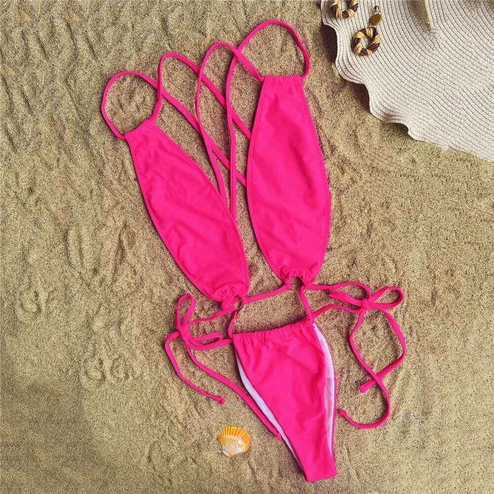 Sexy Black Backless String Lace-up Swimwear Woman 2026 One Piece Swimsuit Hollow Out Monokini Micro Thong Bathing Suit Bather Z260301