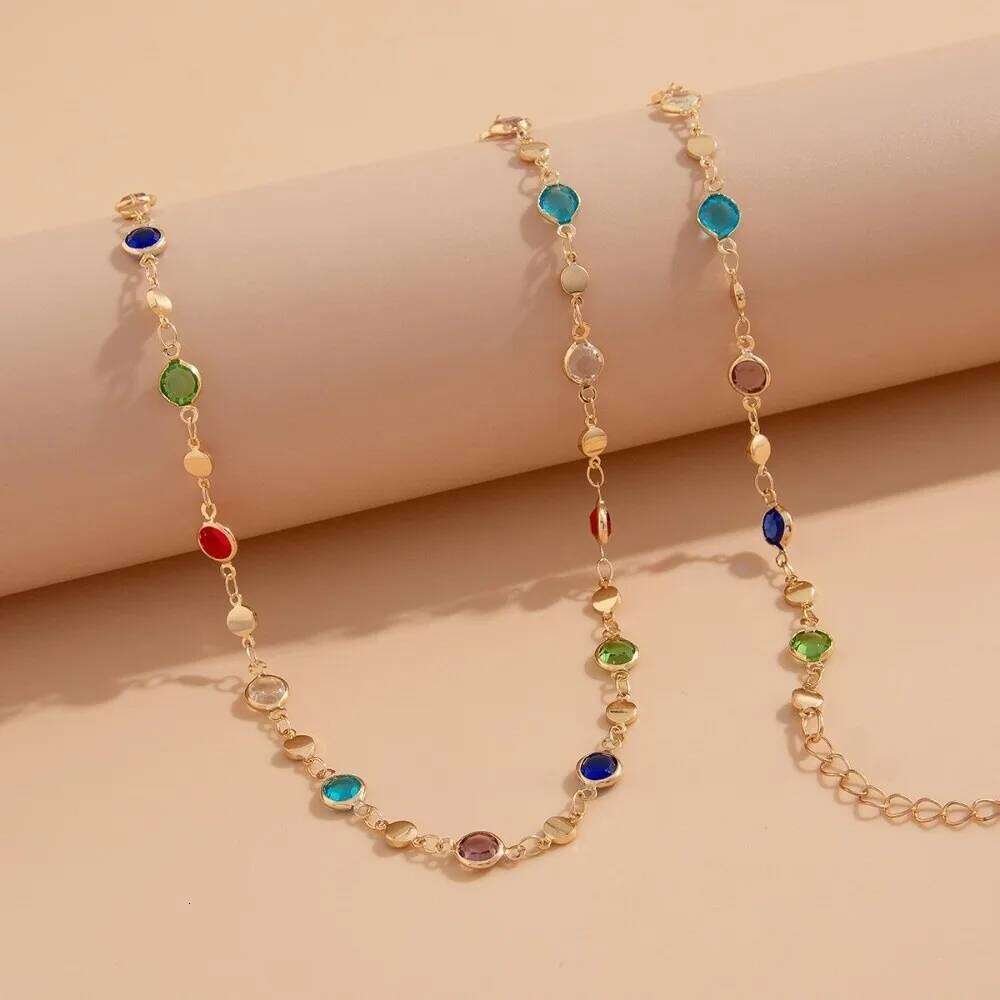 Trendy Elegant Belly Colorful adjustable Body Crystal Belt Chain for Women H260228
