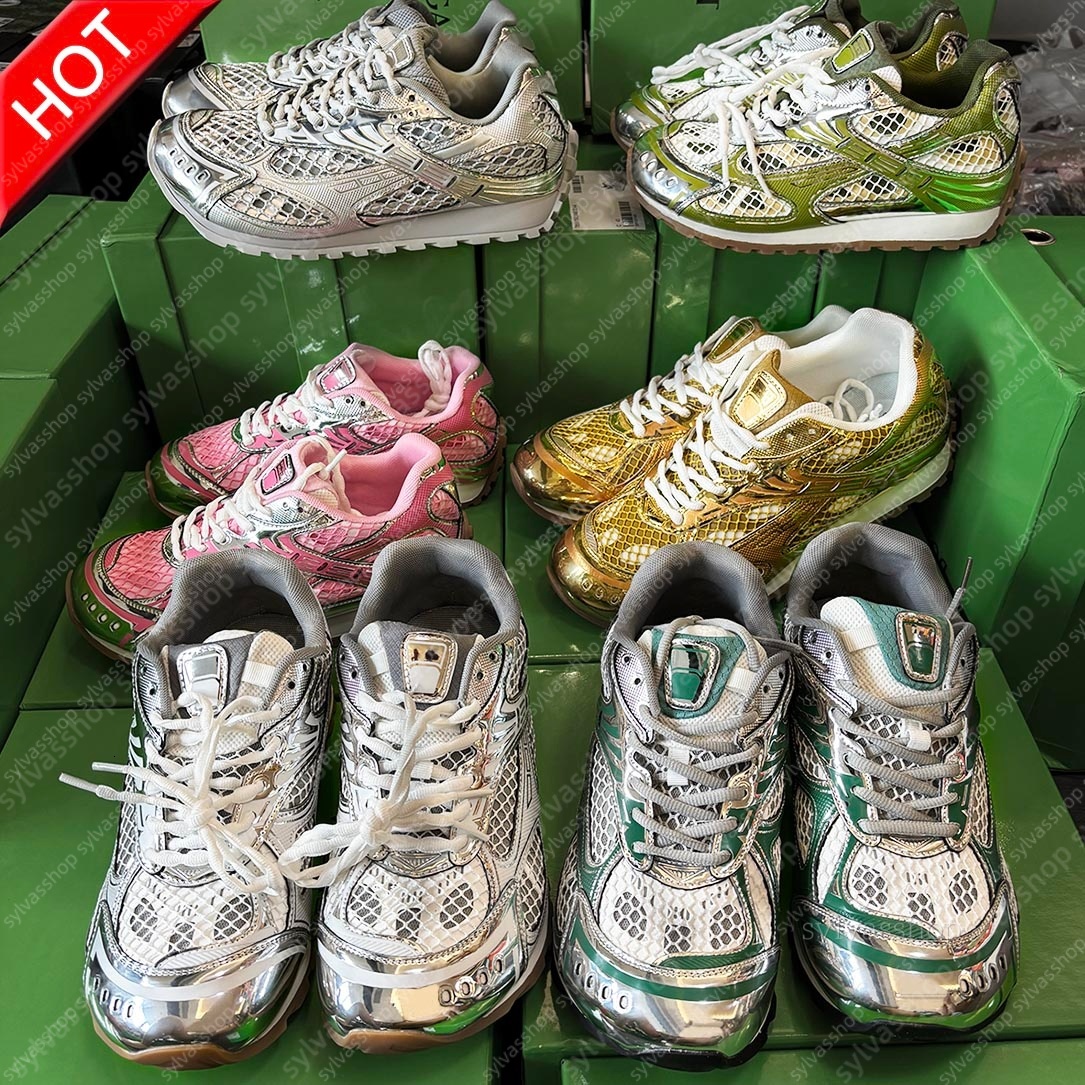 silver pink Sneakers designer shoes TOP Fishnet Upperr womens mens luxury trainers leather mesh nylon fabric shoes outdoor sneakers high quality Lightweight 35-48