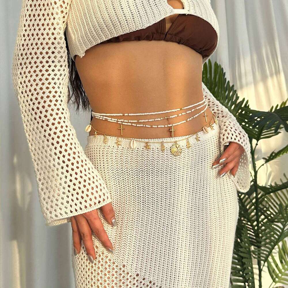Bohemia Sexy Layered Tassel Starfish Waist Belly Women Summer Beach Sea Conch Shell Pearl Body Chain Jewelry H260228
