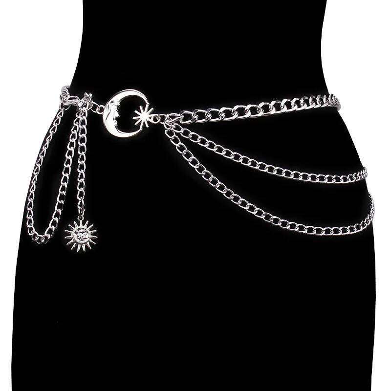 European and American Fashion Moon Multi-layer Metal Waist Belt Hip-hop Punk Sun Crescent Body Chain Statement Jewelry H260228
