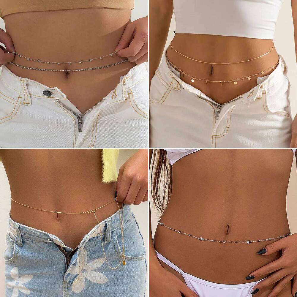 Hip Hop Metal Double Layer Pants Body Imitation Crystal Fashion Sexy Adjustable Waist Chain 2023 H260228