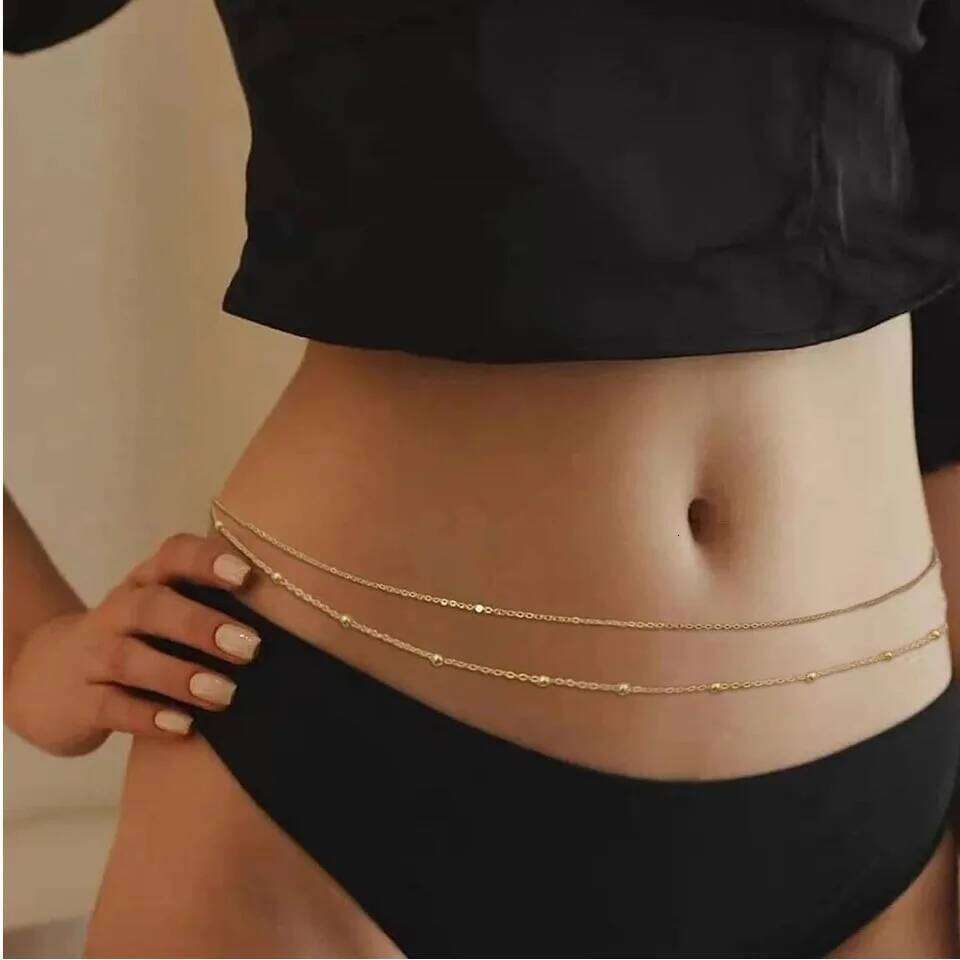 Minimalist Tassel Sequin Double Layer Casual Pants Hip-hop Body Chain Fashionable Retro Turquoise Waist Chains H260228