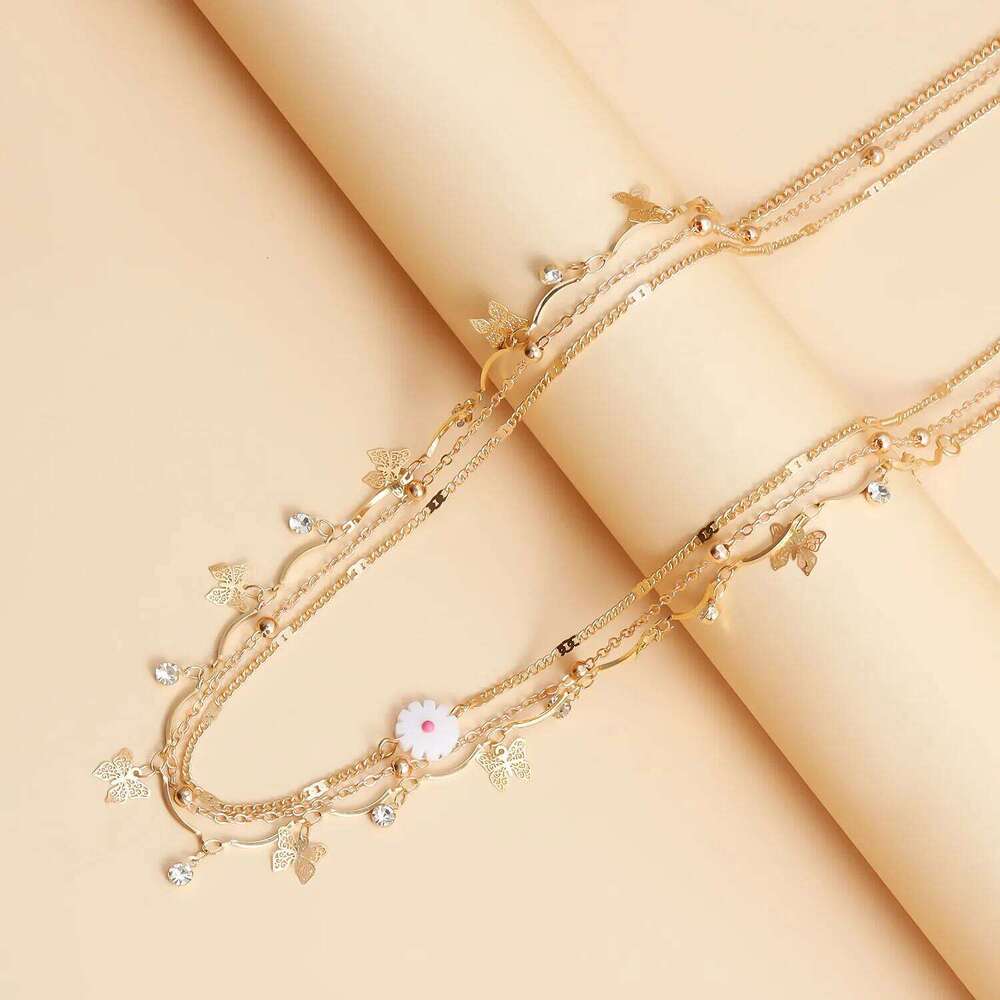 Cross Border Fashion Multi Layer Metal Tassel Butterfly Synthetic Rhinestone Waist Chain Sexy Street Versatile Belt Accessory H260228