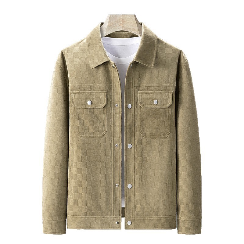 2026 New Design Luxury Brand Men's High-quality Artificial Leather Check Pattern Jacket For Business And Casual Wear Comfortable And Soft Men