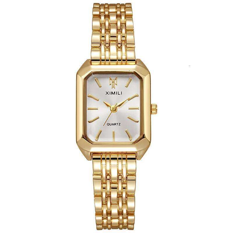 Women es Business Ladies Fashion Quartz Simple Scale Square Quality Gold Plated Stainless Steel Folding Clock H260228