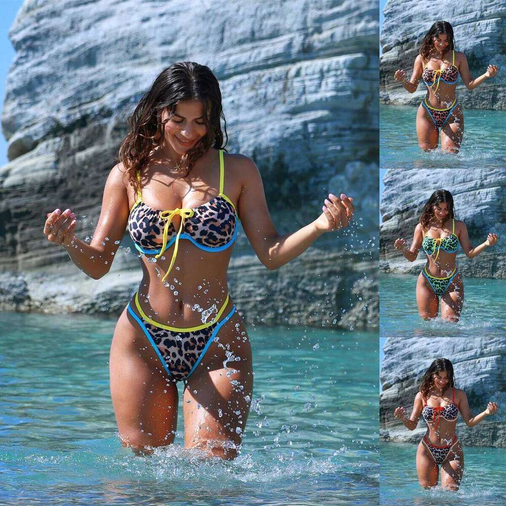 Sexy Animal Print Bikini Women's Halter Backless Two Piece Perfect Outfit Summer Holiday Beach Bathing Suit Women Set Z260301