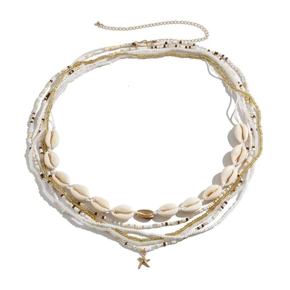 2024 Trendy Shell Starfish Multi-layer Rice Bead String Acrylic Waist Summer Beach Body Chain H260228