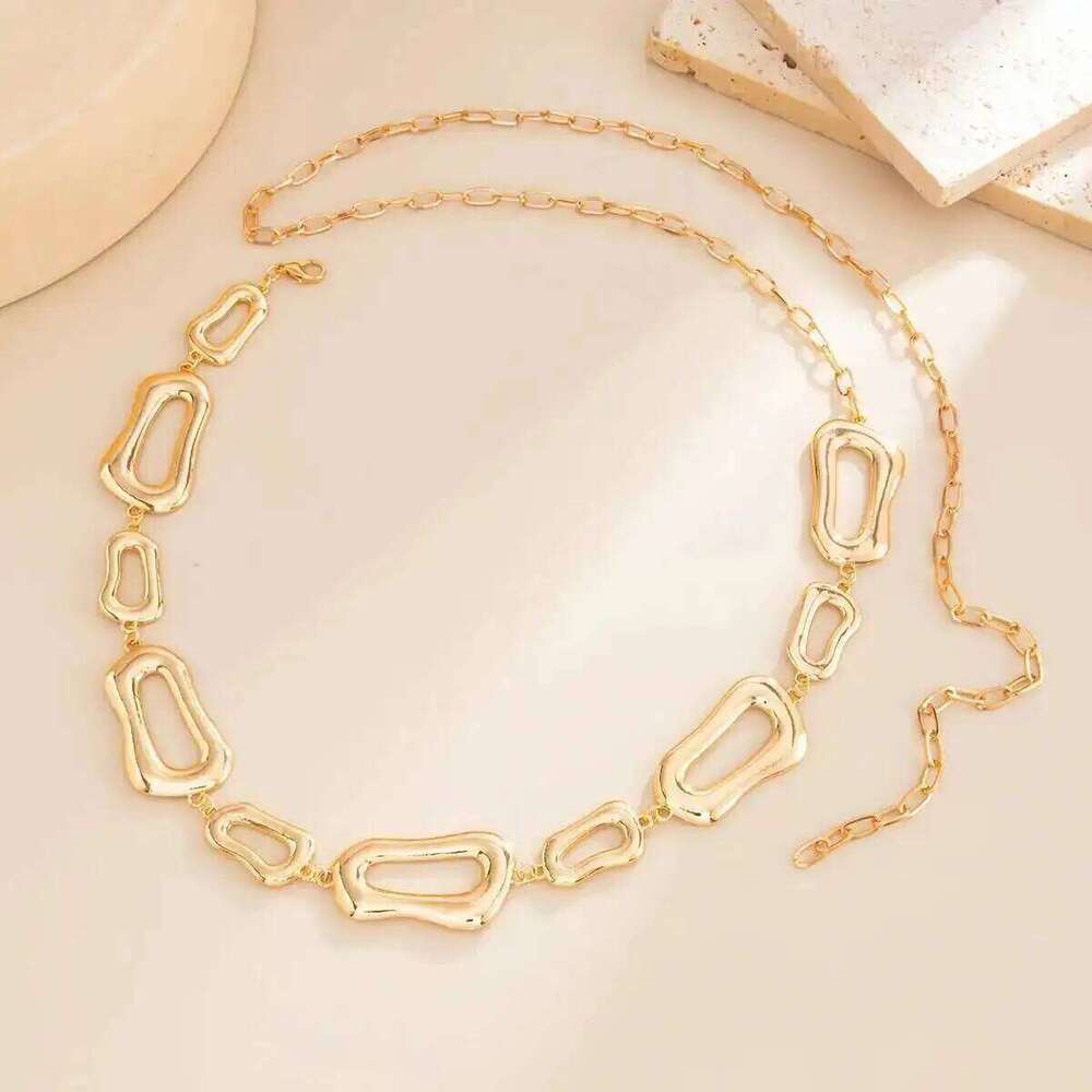 IngeSight.Z Punk Geometric Irregular Hollow Chunky Gold Color Link Waist Belly Women Dress Body Chain Accessories Jewelry H260228