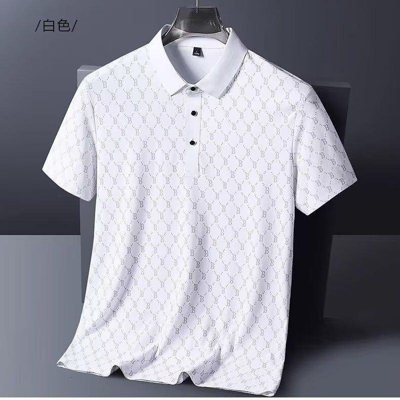 Luxury Brand Designer Clothes Men's Ice Silk Short-Sleeve T-Shirt 2025 Summer New Style Turn-Down Collar Casual Breathable Cool Letter Print Polo