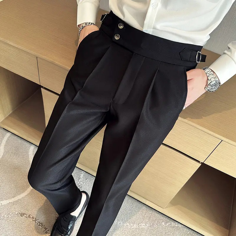 British Style Naples Solid Color High Waist Suit Pants High Quality Men Formal Business Social Party Wedding Casual Trousers 260228