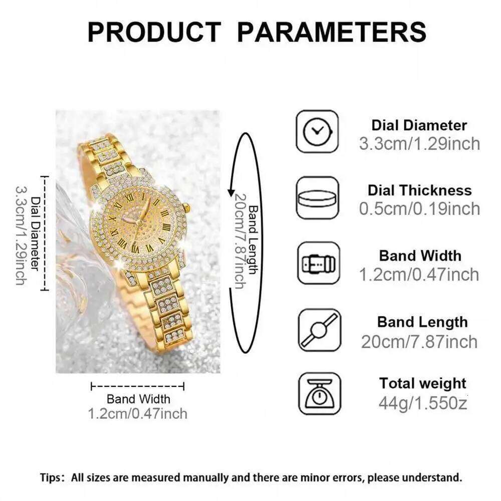 4 Pieces Fashionable Luxury Women's with Rhinestone Roman Numbers Round Dial Quartz Perfect Gift Set H260228