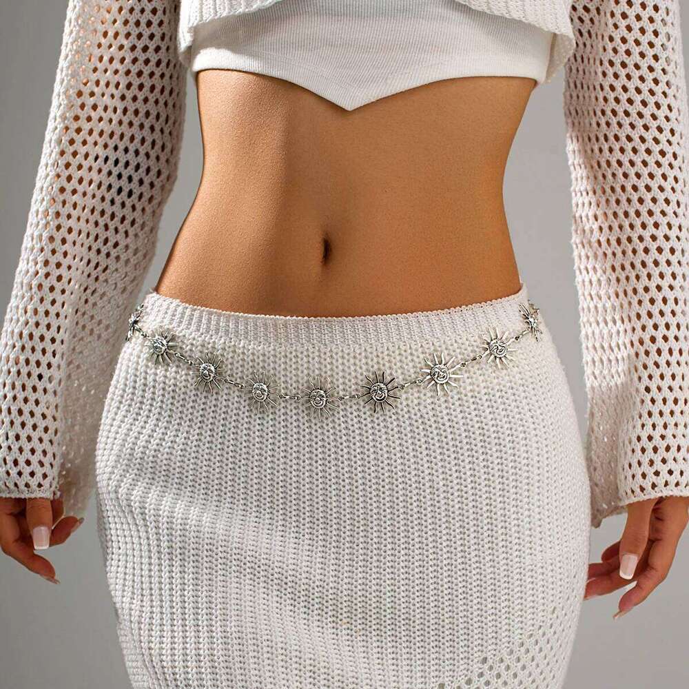 KunJoe Boho Golden Sun Waist Belly for Women Summer Sexy Bikini Belt Adjustable Body Chain Festival Jewelry Accessories H260228
