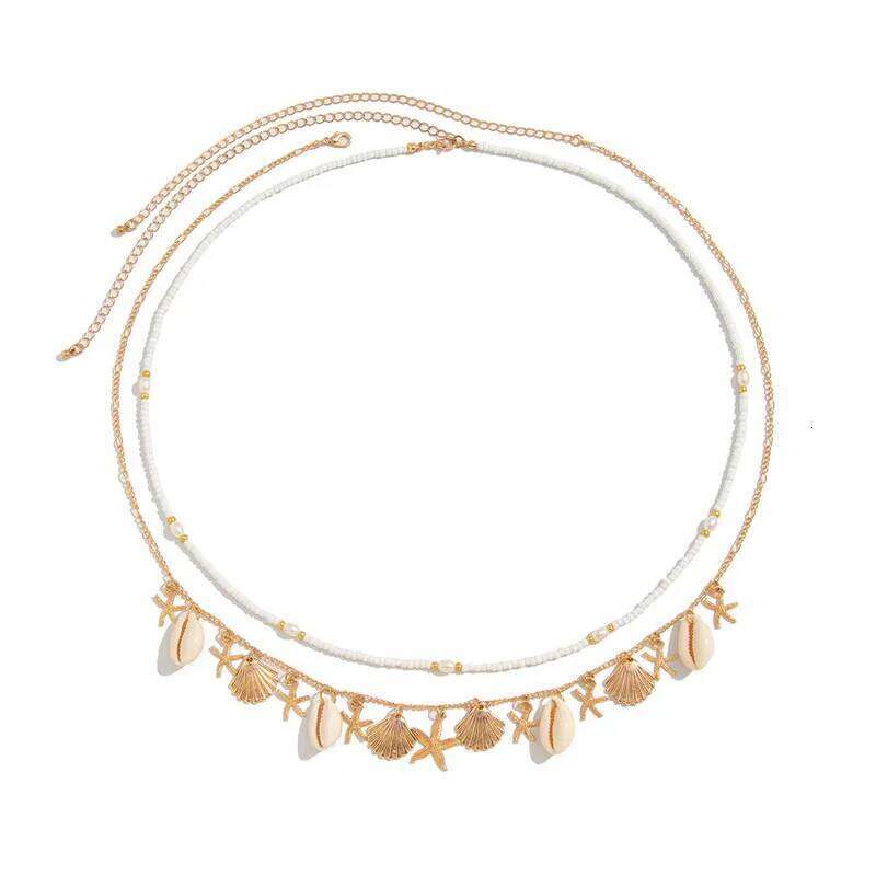 Hot Selling Multilayer Starfish Shell Pendant Hollow Out Alloy Waist Beach Bikini Body Chain H260228