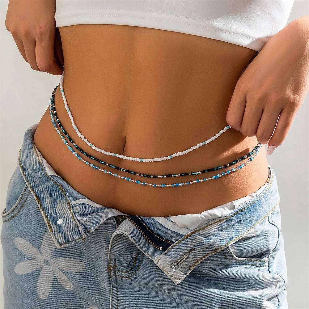 3-Pcs Colorful Waist Chain Set Women Boho Beaded Body Jewelry Adjustable Layered Belly Chains Beach Festival Accessories H260228