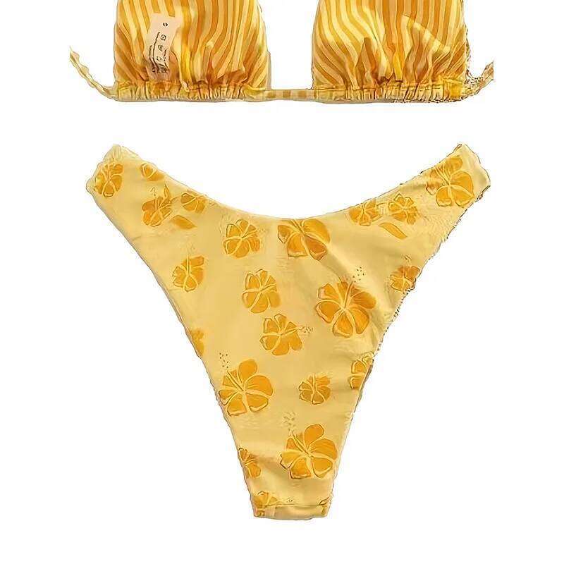 2025 new European and American printed neck bikini sexy split women's seaside beach hot spring swimsuit Z260301